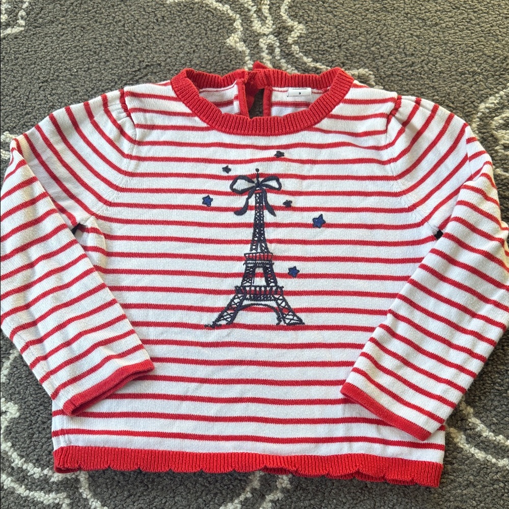 Girls Janie & Jack Red and White Striped  Sweater Eiffel Tower Design Size 3T